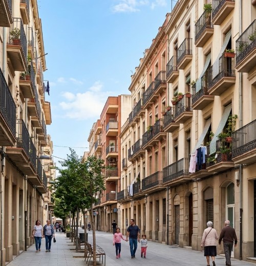 Calles tradicionales y entorno residencial seguro en Sota el Camí Ral, Granollers